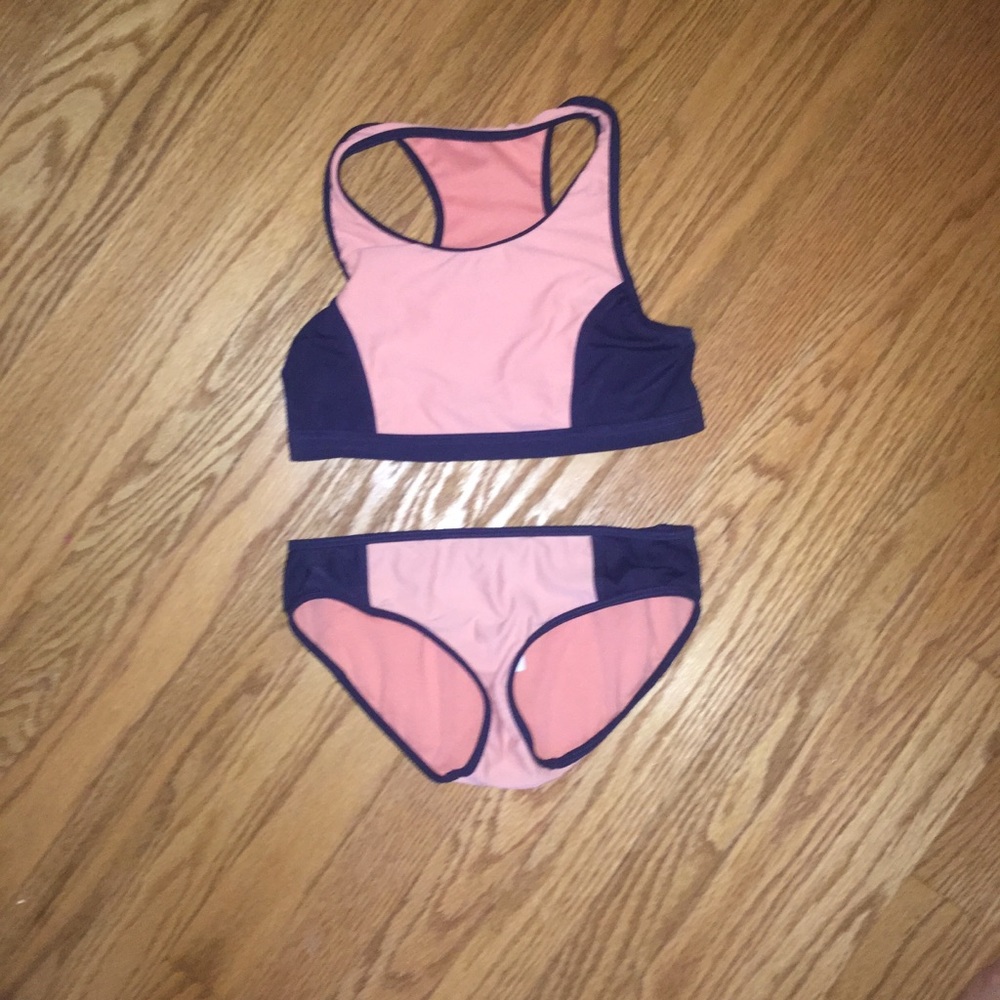 Girls Navy and Coral High Neck Bikini